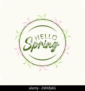 Icona di tipografia del badge Hello Spring Hand logotype. Primavera Lettering retro Lettering banner poster template background.EPS 10 Illustrazione Vettoriale