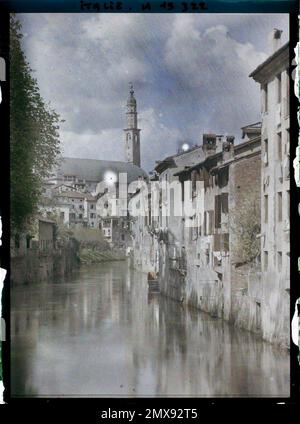 Vicence, Italia il fiume Retone e la basilica palladiana , 1918 - Italia - Fernand Cuville - (Marzo-Agosto) Foto Stock