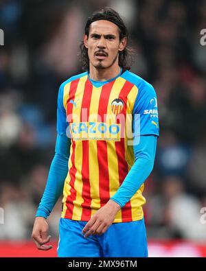 Madrid, Spagna. 02/02/2023, Edinsosn Cavani di Valencia CF durante la partita la Liga tra il Real Madrid e Valencia CF disputata allo stadio Santiago Bernabeu il 2 febbraio 2023 a Madrid, Spagna. (Foto di Bagu Blanco / PRESSIN) Foto Stock