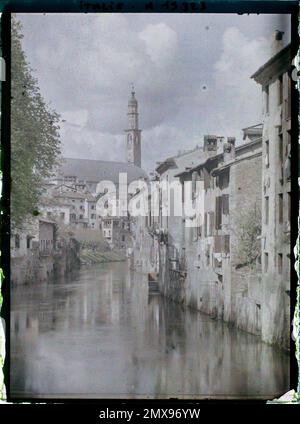 Vicence, Italia il fiume Retone e la basilica palladiana , 1918 - Italia - Fernand Cuville - (Marzo-Agosto) Foto Stock