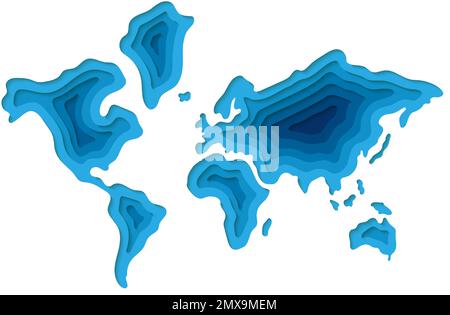 Simbolo World 3D nello stile di taglio della carta. Disegno illustrativo della silhouette terrestre. Taglio della mappa di terra dello striscione di carta. Illustrazione per il disegno di Web site Illustrazione Vettoriale