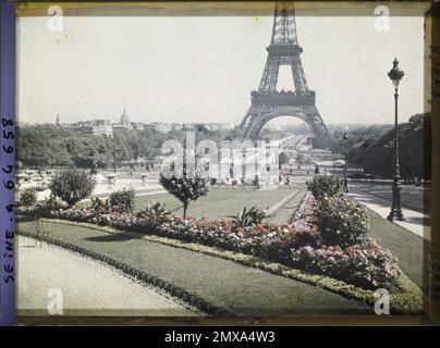 Parigi (7th arr.), Francia la Tour Eiffel e le Champ-de-Mars dal Trocadéro , Foto Stock