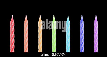 Set con colorate candele di compleanno su sfondo nero. Design del banner Foto Stock