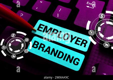 Didascalia di testo che presenta il Branding del datore di lavoro. Parola per processo di promozione di un'azienda che costruisca la reputazione Foto Stock