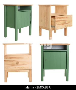 Collage di moderni armadi su sfondo bianco Foto Stock