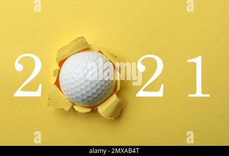 Design della carta d'invito con palla per 2021 eventi di golf Foto Stock