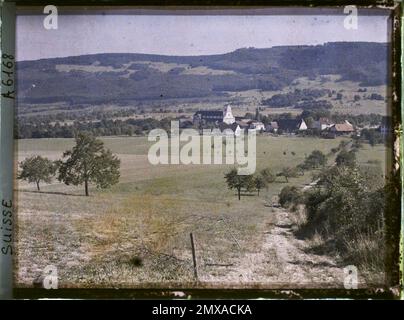 Metzerlen-Marianstein, suissue panorama The Mutering-marrastin , 1912 - Svizzera - Auguste Léon e Cesare calciati (giugno 30 - luglio 4) Foto Stock