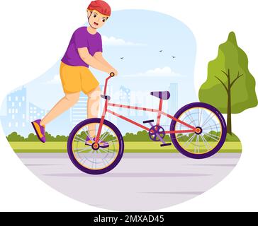 BMX Bicycle Sport Illustrazione con i giovani biciclette Equitazione per Banner Web o Landing Page in Flat Cartoon Hand Drawing background Template Illustrazione Vettoriale