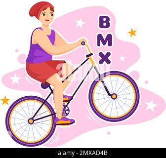 BMX Bicycle Sport Illustrazione con i giovani biciclette Equitazione per Banner Web o Landing Page in Flat Cartoon Hand Drawing background Template Illustrazione Vettoriale