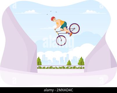 BMX Bicycle Sport Illustrazione con i giovani biciclette Equitazione per Banner Web o Landing Page in Flat Cartoon Hand Drawing background Template Illustrazione Vettoriale