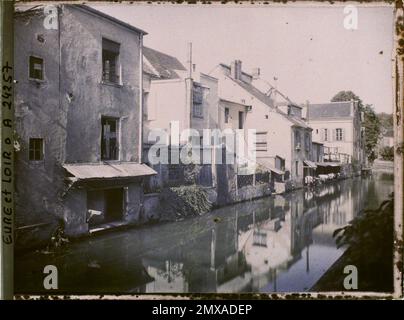 Dreux, Francia case e lavatoio sulle rive del Blaise , 1920 - Eure, Eure -et -Loir - Auguste Léon - (ottobre) Foto Stock