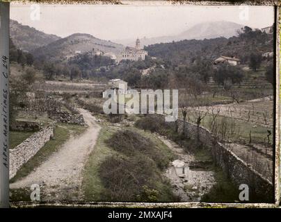 La Trinité, Alpes-Maritimes, Francia visto dal monastero di Notre-Dame de Laghet , 1912 - Alpes-Maritimes, Cap Martin - Auguste Léon - (Mars) Foto Stock