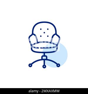 Elegante e morbida sedia imbottita per computer. Icona della linea di tratto modificabile pixel Perfect Illustrazione Vettoriale