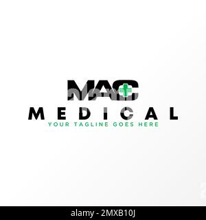 Lettera o parola MAC san serif font con medico cross immagine grafica icona logo disegno astratto concetto vettore stock simbolo relativo alla salute o iniziale Illustrazione Vettoriale