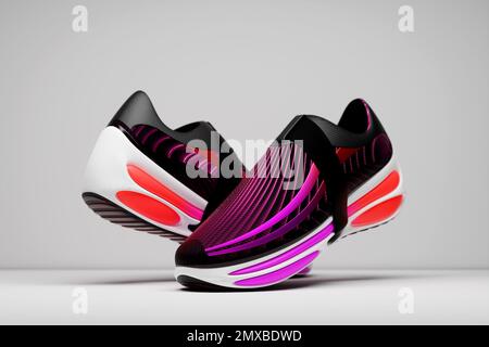 Sneaker sportive sneaker Unisex in tela rosa e nera con suole alte. illustrazione 3d Foto Stock