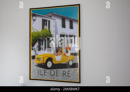 Bordeaux , Aquitaine France - 20 01 2023 : Ile de Re e mehari citroen auto francia viaggio poster città isola paesaggio con stile colorato per il turismo Foto Stock