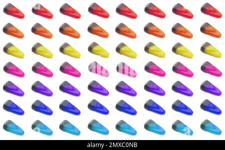 Set di jummy jelly candy corns su sfondo bianco Foto Stock