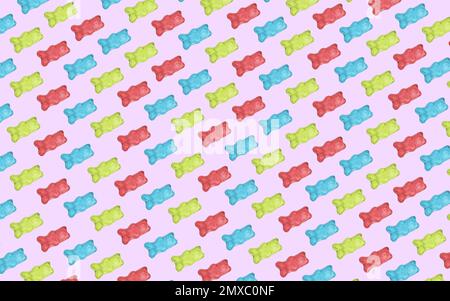 Set di orsacchiotti di gelatina su sfondo colorato Foto Stock