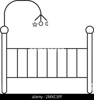 Culla o lettino per bambini con giocattoli sospesi icona vettoriale piatta per applicazioni e siti Web Illustrazione Vettoriale