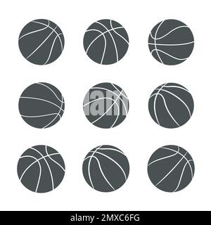 Collezione di silhouette da basket.icona dello sport da basket. Illustrazione Vettoriale