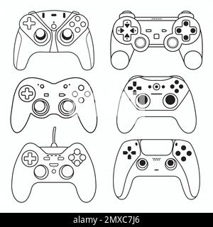 Profilo del controller di gioco, raccolta console di gioco. Illustrazione Vettoriale