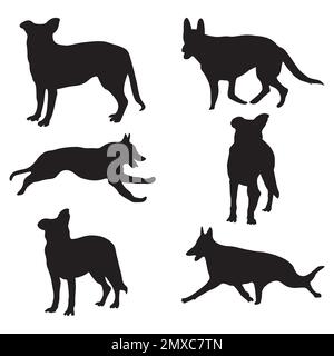 Il cane pastore tedesco silhouettes vettore illustrazione di diverse pose su sfondo bianco Illustrazione Vettoriale