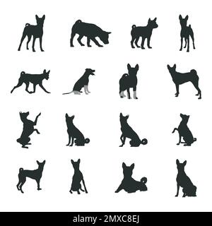 Silhouette per cani Basenji, Set di silhouette per cani Basenji Illustrazione Vettoriale