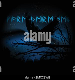 Nebbia e corvo con linea rune Illustrazione Vettoriale