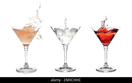 Allestito con cocktail martini diversi su sfondo bianco Foto Stock