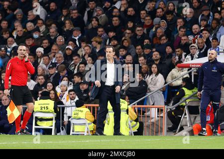 Salvador Gonzalez 'Voro', allenatore capo di Valencia durante il campionato spagnolo la Liga partita di calcio tra il Real Madrid e Valencia CF il 2 febbraio 2023 allo stadio Santiago Bernabeu di Madrid, Spagna - Foto: Oscar J Barroso/DPPI/LiveMedia Foto Stock