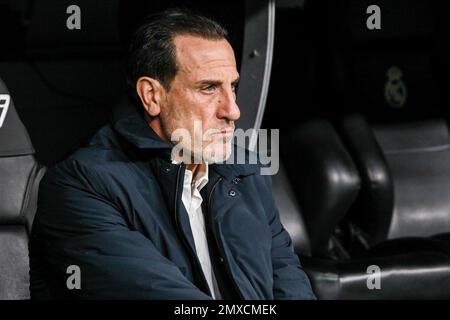Salvador Gonzalez 'Voro', allenatore capo di Valencia durante il campionato spagnolo la Liga partita di calcio tra il Real Madrid e Valencia CF il 2 febbraio 2023 allo stadio Santiago Bernabeu di Madrid, Spagna - Foto: Irina R Hipolito/DPPI/LiveMedia Foto Stock
