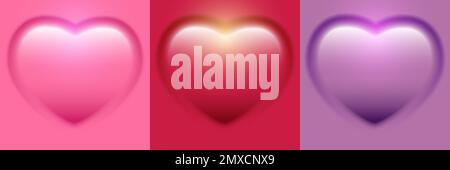 Set di 3D elementi a forma di cuore di colore rosa, rosso e viola sfondo del design. Sfondo di San Valentino per una vetrina di mockup per l'esposizione dei prodotti. Promozione sa Illustrazione Vettoriale