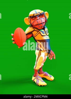 3D-illustrazione di un simpatico e divertente animale di scimmia fumetto umano come un giocatore di calcio americano Foto Stock