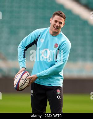 Freddie Steward in Inghilterra durante una corsa dei Captains al Twickenham Stadium, Londra. Data immagine: Venerdì 3 febbraio 2023. Foto Stock