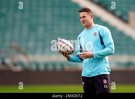 Freddie Steward in Inghilterra durante una corsa dei Captains al Twickenham Stadium, Londra. Data immagine: Venerdì 3 febbraio 2023. Foto Stock