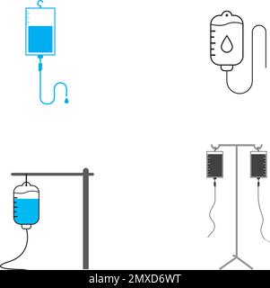 icona infusione in stile piatto alla moda, icona sacca sangue, sacca iv, sacca endovenosa Illustrazione Vettoriale