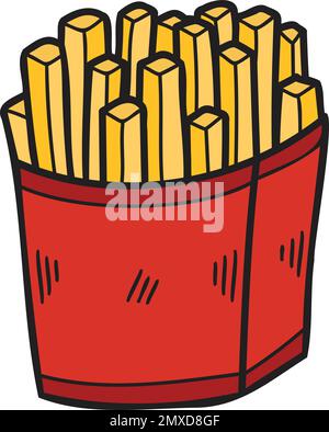 Illustrazione di patatine fritte disegnate a mano in stile doodle isolato sullo sfondo Illustrazione Vettoriale