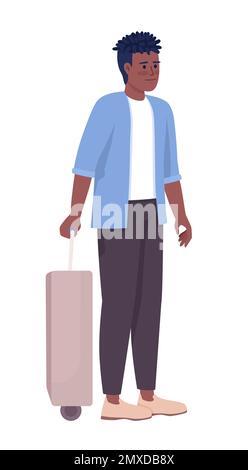 Giovane passeggero maschio con valigia carattere vettoriale di colore semi-piatto Illustrazione Vettoriale
