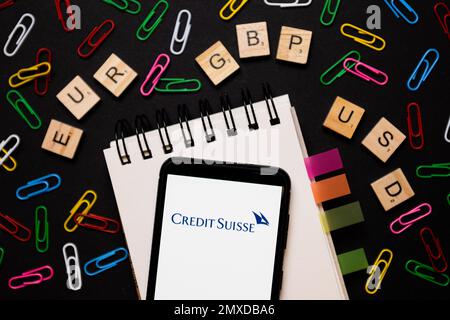 Polonia. 23rd Jan, 2023. In questa illustrazione, un logo del Credit Suisse visualizzato su uno smartphone. Credit: SOPA Images Limited/Alamy Live News Foto Stock