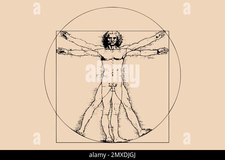 Vitruvian Man di Leonardo da Vinci - illustrazione vettoriale isolata Illustrazione Vettoriale