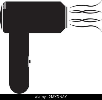 Icona asciugacapelli grigia isolata su sfondo bianco. Asciugacapelli. Simbolo di asciugatura dei capelli. Soffiare aria calda. Illustrazione vettoriale Illustrazione Vettoriale