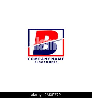 Lettera iniziale B Logo blu e rosso. Forme geometriche Taglia stile isolato su sfondo bianco Illustrazione Vettoriale