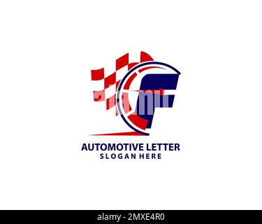 Logo Auto Automotive sulla lettera F Speed Concept. Modello di vettura sportiva per assistenza auto, riparazione auto con disegno del logo lettera F del tachimetro Illustrazione Vettoriale