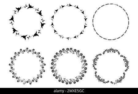 Set di sei cornici botaniche per la corona. Bordi vettoriali di invito di woodland per l'illustrazione di nozze. Illustrazione Vettoriale