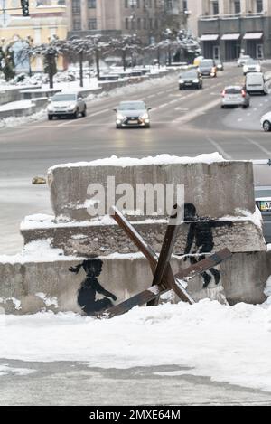 Creatività Banksy nel centro di Kyiv, Ucraina sul Maidan Foto Stock