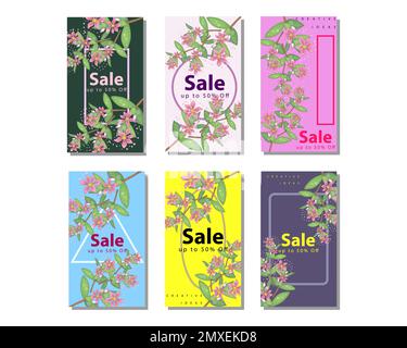 Un set di modelli di imballaggio con texture floreale per prodotti di lusso. Modello di copertina, flayer, scheda per l'hotel, salone di bellezza, spa Illustrazione Vettoriale