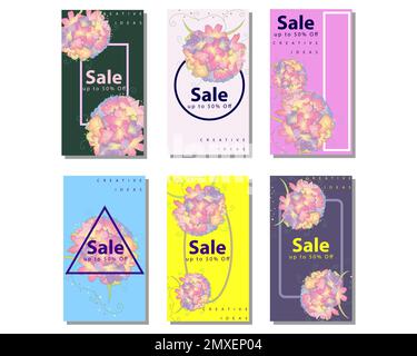 Un set di modelli di imballaggio con texture floreale per prodotti di lusso. Modello di copertina del volantino, flayer, card per l'hotel, salone di bellezza, spa, Illustrazione Vettoriale