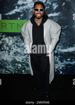 Los Angeles, Stati Uniti. 02nd Feb, 2023. LOS ANGELES, CALIFORNIA, USA - 02 FEBBRAIO: Miguel arriva alla Stella McCartney X Adidas Party tenutasi presso lo studio di registrazione Henson il 2 febbraio 2023 a Los Angeles, California, Stati Uniti. ( Credit: Image Press Agency/Alamy Live News Foto Stock