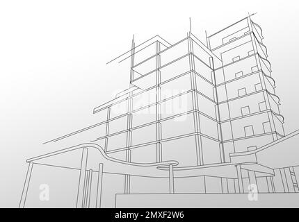 Illustrazione di un edificio moderno su sfondo bianco. Architettura urbana Foto Stock