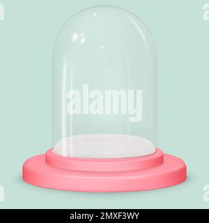 Vuoto Natale globo di neve a forma di cilindro su piedistallo rosa isolato su sfondo chiaro 3D Capodanno globo di neve vacanza decorazione realistica Wint Illustrazione Vettoriale